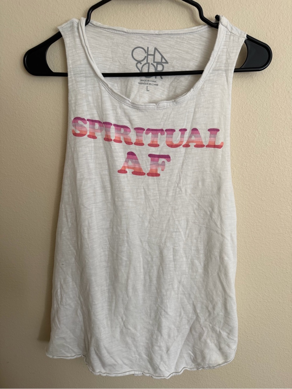 Chaser White Tank Top with Pink Gradient "SPIRITUAL AF" Graphic